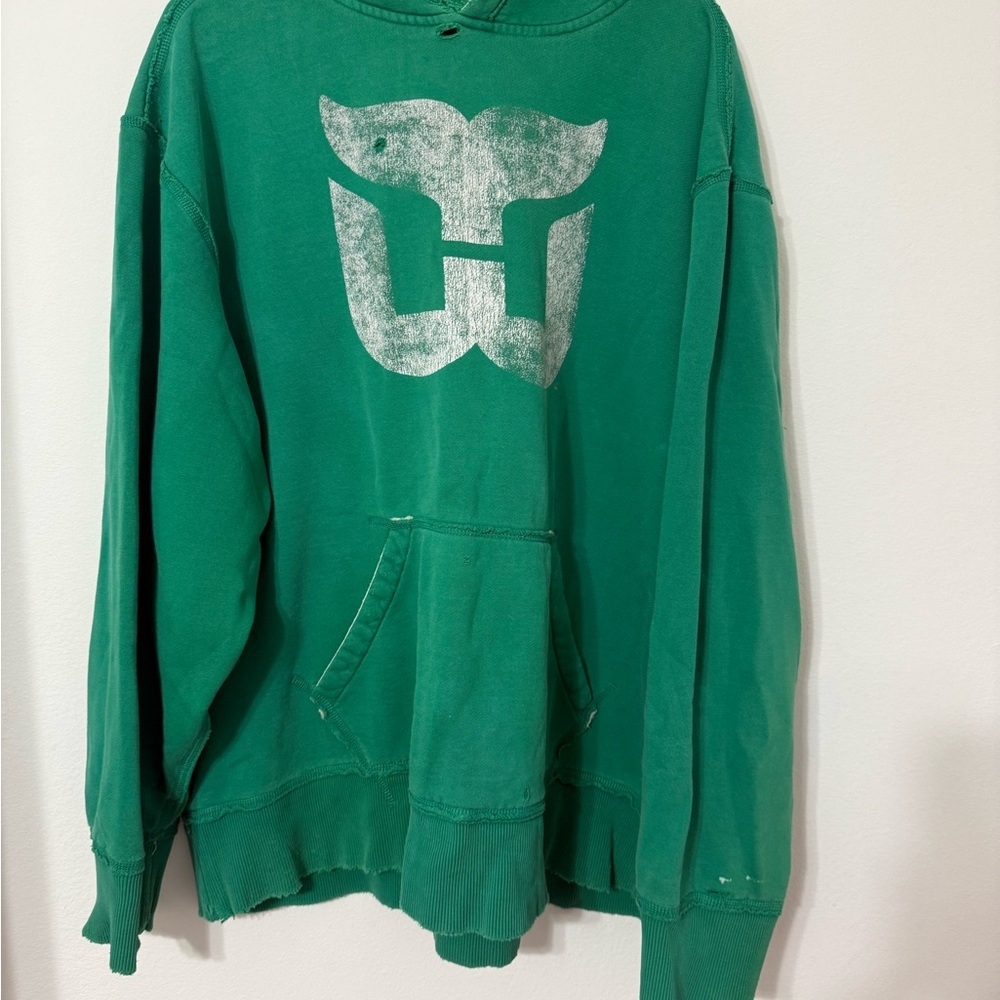Vintage Hartford Whalers Green Distressed Hoodie Pullover Size Medium